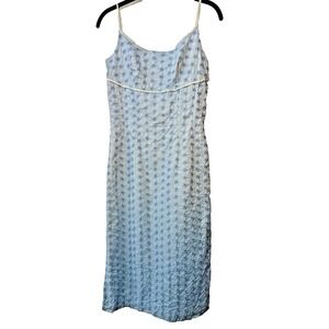 Vintage Lorrie Deb San Fransciso Dress Blue Floral Embroidered Midi Dress Sz S